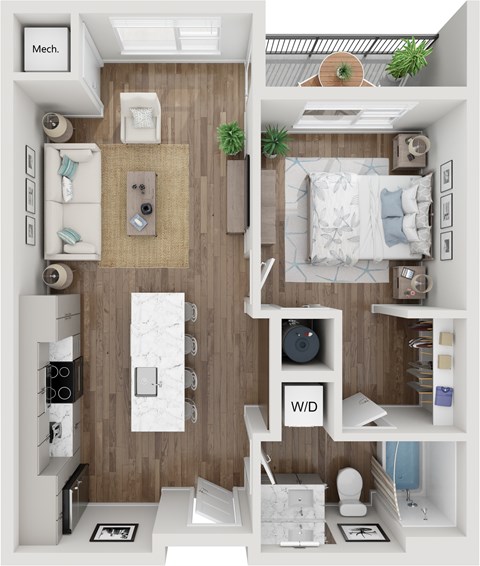 Floor plan for 1 bed, 1 bath, 639 sqft